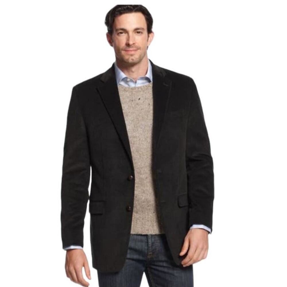 Ralph Lauren Jacket Men's Size 42L Black Faux Suede Single Breasted Blazer Soft - Picture 2 of 14